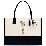 Personalized Kids and Grandkids Name Cotton Canvas Tote Bag Custom Flower Tote Bag Gift for Mom Gift for Grandma Birth Month Grandkids Name - Aaria Tees Aaria Tees