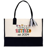 Retirement Cotton Canvas Tote Bag Retire Bag Retirement Party Bag Retired Woman Gift Grandma Gift Est 2024 Retirement Funny Bag - Aaria Tees Aaria Tees