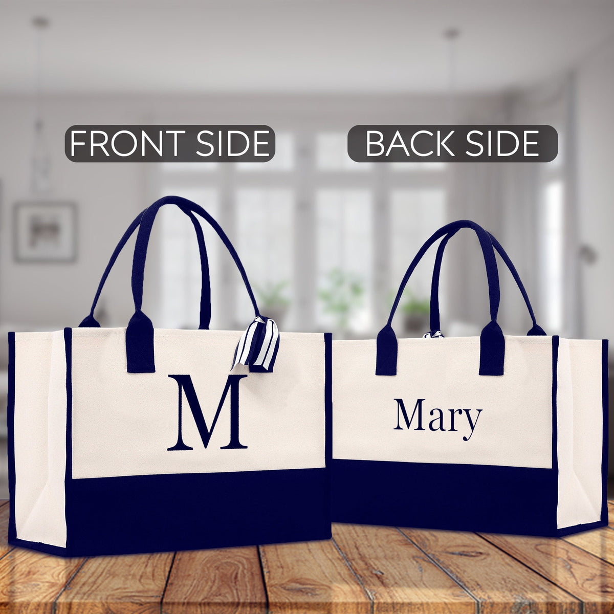 Monogram and Personalized Name Cotton Canvas Tote Bag Initial Tote Bag Letter Tote Bag Birthday Gift Bag Beach Bag Custom Monogrammed Bag - Aaria Tees