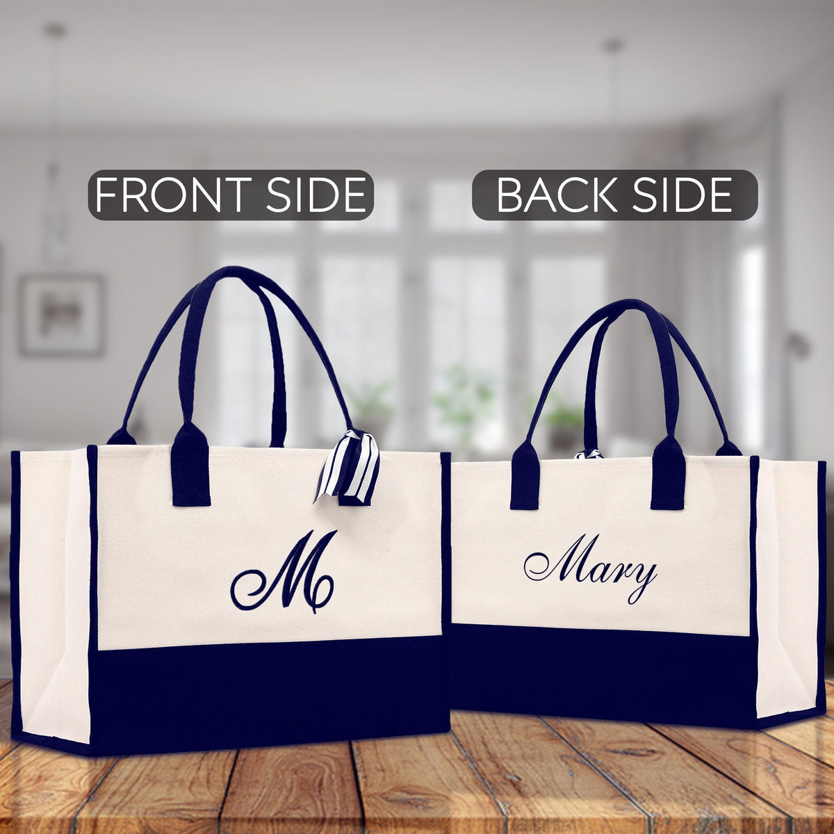 Monogram and Personalized Name Cotton Canvas Tote Bag Initial Tote Bag Letter Tote Bag Birthday Gift Bag Beach Bag Custom Monogrammed Bag - Aaria Tees
