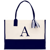 Monogram and Personalized Name Cotton Canvas Tote Bag Initial Tote Bag Letter Tote Bag Birthday Gift Bag Beach Bag Custom Monogrammed Bag - Aaria Tees Aaria Tees