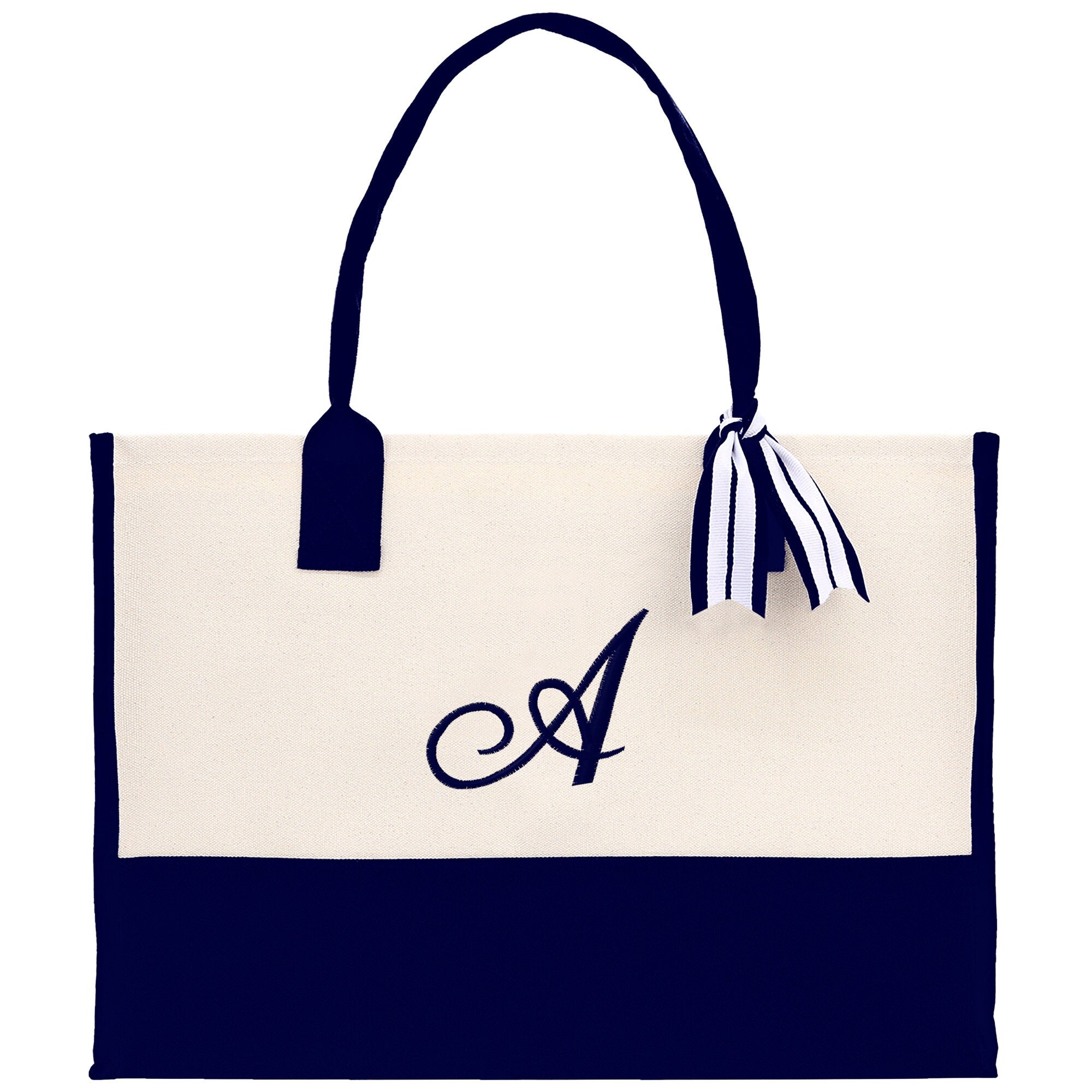 Monogram and Personalized Name Cotton Canvas Tote Bag Initial Tote Bag Letter Tote Bag Birthday Gift Bag Beach Bag Custom Monogrammed Bag - Aaria Tees Aaria Tees