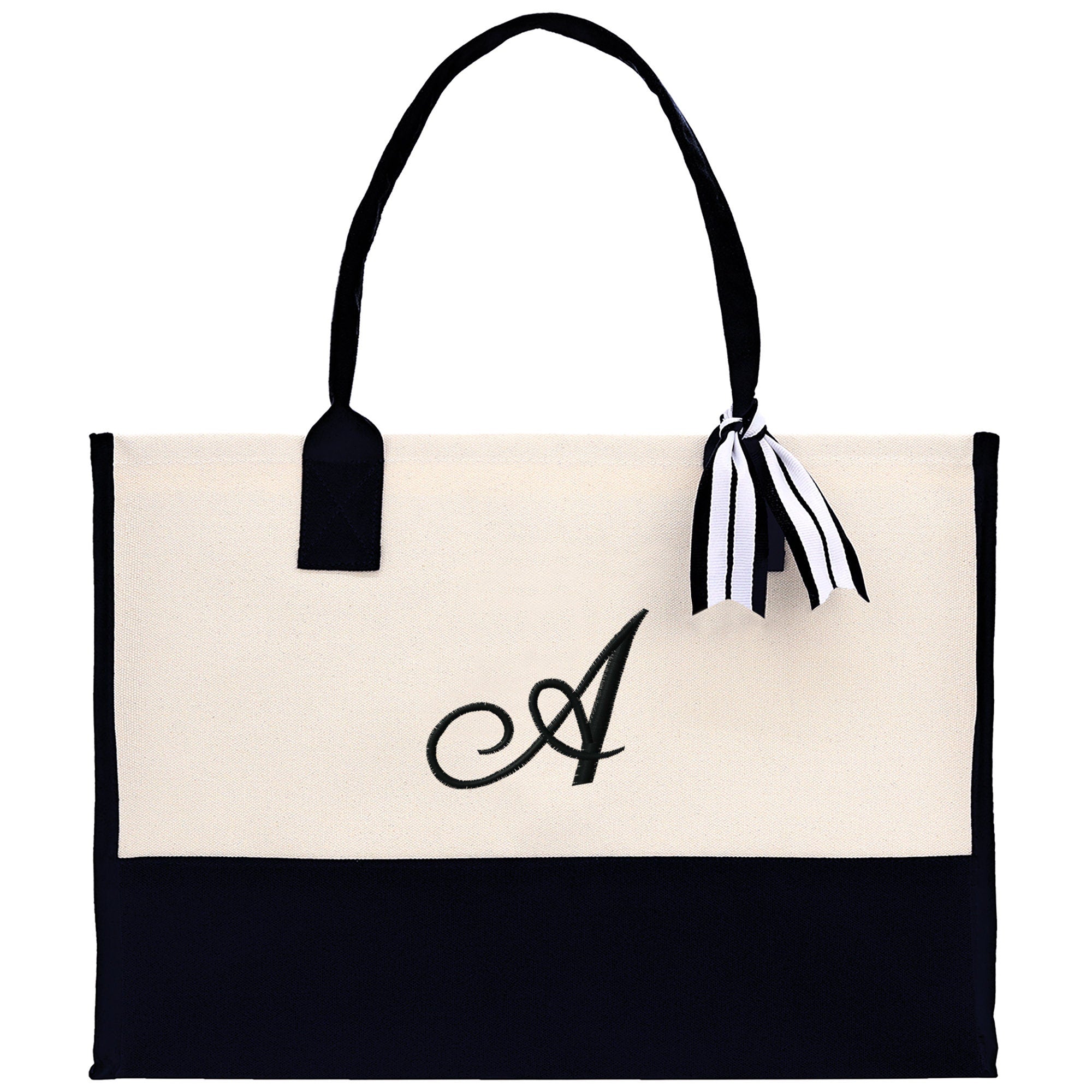Monogram and Personalized Name Cotton Canvas Tote Bag Initial Tote Bag Letter Tote Bag Birthday Gift Bag Beach Bag Custom Monogrammed Bag - Aaria Tees Aaria Tees