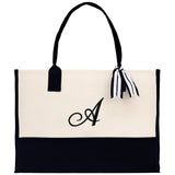 Monogram and Personalized Name Cotton Canvas Tote Bag Initial Tote Bag Letter Tote Bag Birthday Gift Bag Beach Bag Custom Monogrammed Bag - Aaria Tees Aaria Tees