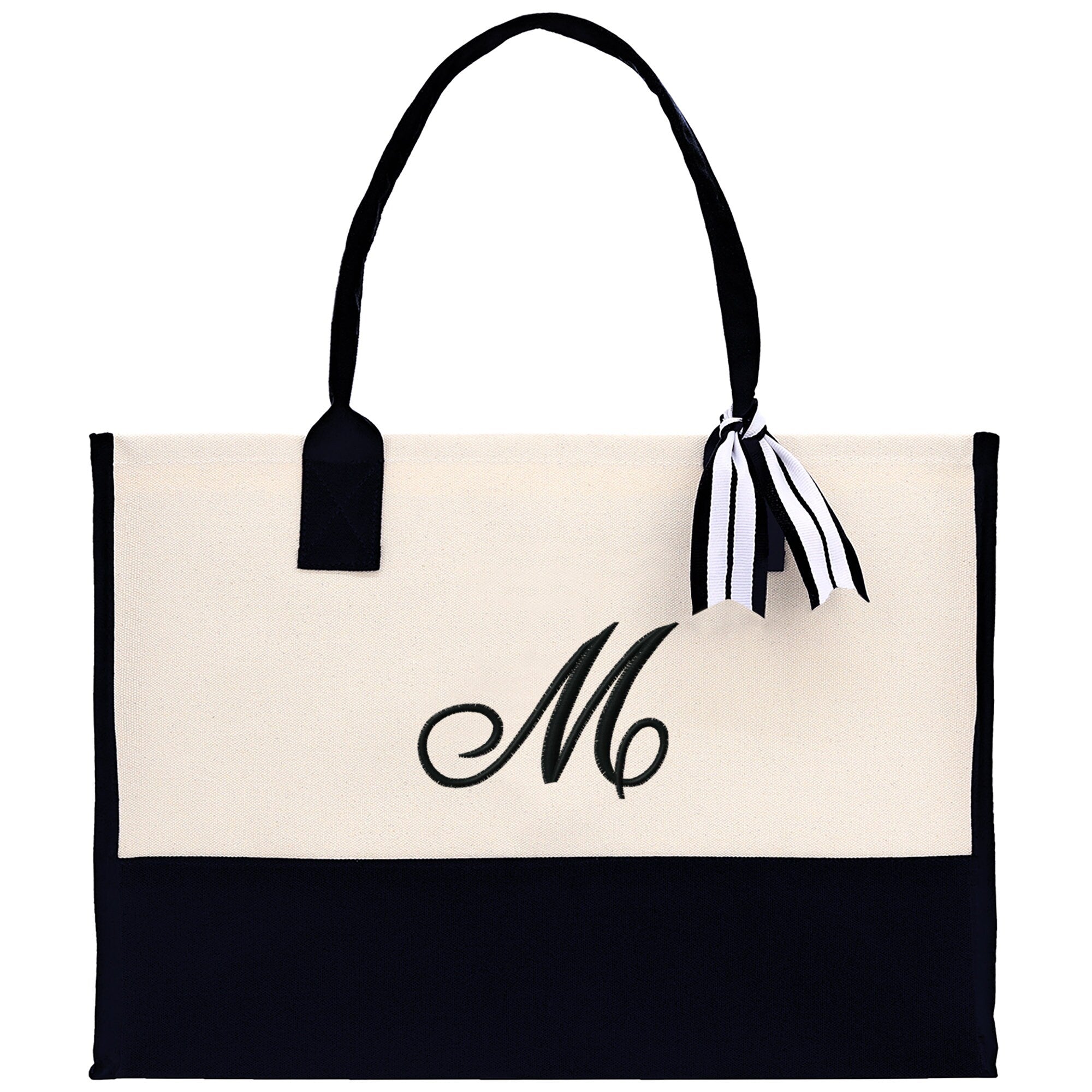 Monogram and Personalized Name Cotton Canvas Tote Bag Initial Tote Bag Letter Tote Bag Birthday Gift Bag Beach Bag Custom Monogrammed Bag - Aaria Tees Aaria Tees
