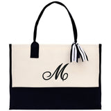 Monogram and Personalized Name Cotton Canvas Tote Bag Initial Tote Bag Letter Tote Bag Birthday Gift Bag Beach Bag Custom Monogrammed Bag - Aaria Tees Aaria Tees