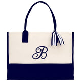 Monogram and Personalized Name Cotton Canvas Tote Bag Initial Tote Bag Letter Tote Bag Birthday Gift Bag Beach Bag Custom Monogrammed Bag - Aaria Tees Aaria Tees