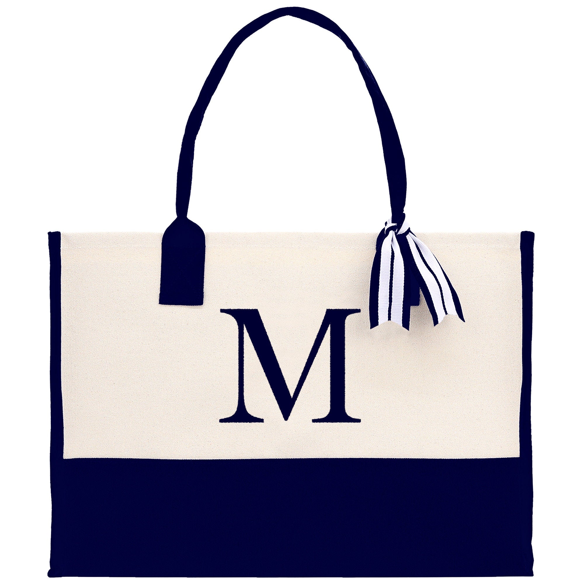 Monogram and Personalized Name Cotton Canvas Tote Bag Initial Tote Bag Letter Tote Bag Birthday Gift Bag Beach Bag Custom Monogrammed Bag - Aaria Tees Aaria Tees