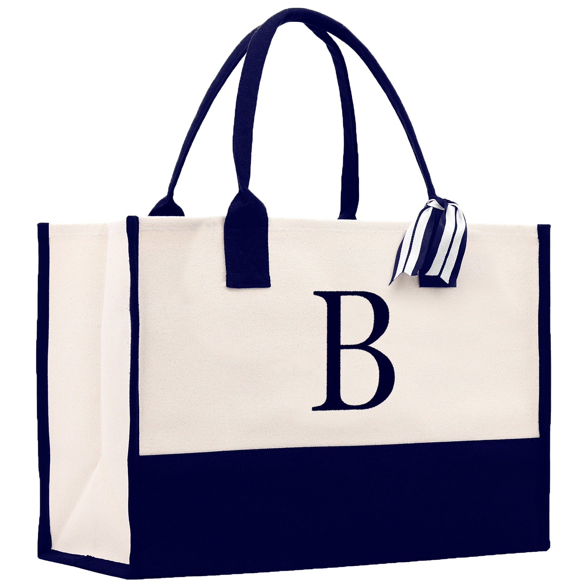 Monogram and Personalized Name Cotton Canvas Tote Bag Initial Tote Bag Letter Tote Bag Birthday Gift Bag Beach Bag Custom Monogrammed Bag - Aaria Tees Aaria Tees