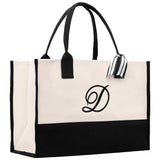 Monogram and Personalized Name Cotton Canvas Tote Bag Initial Tote Bag Letter Tote Bag Birthday Gift Bag Beach Bag Custom Monogrammed Bag - Aaria Tees Aaria Tees