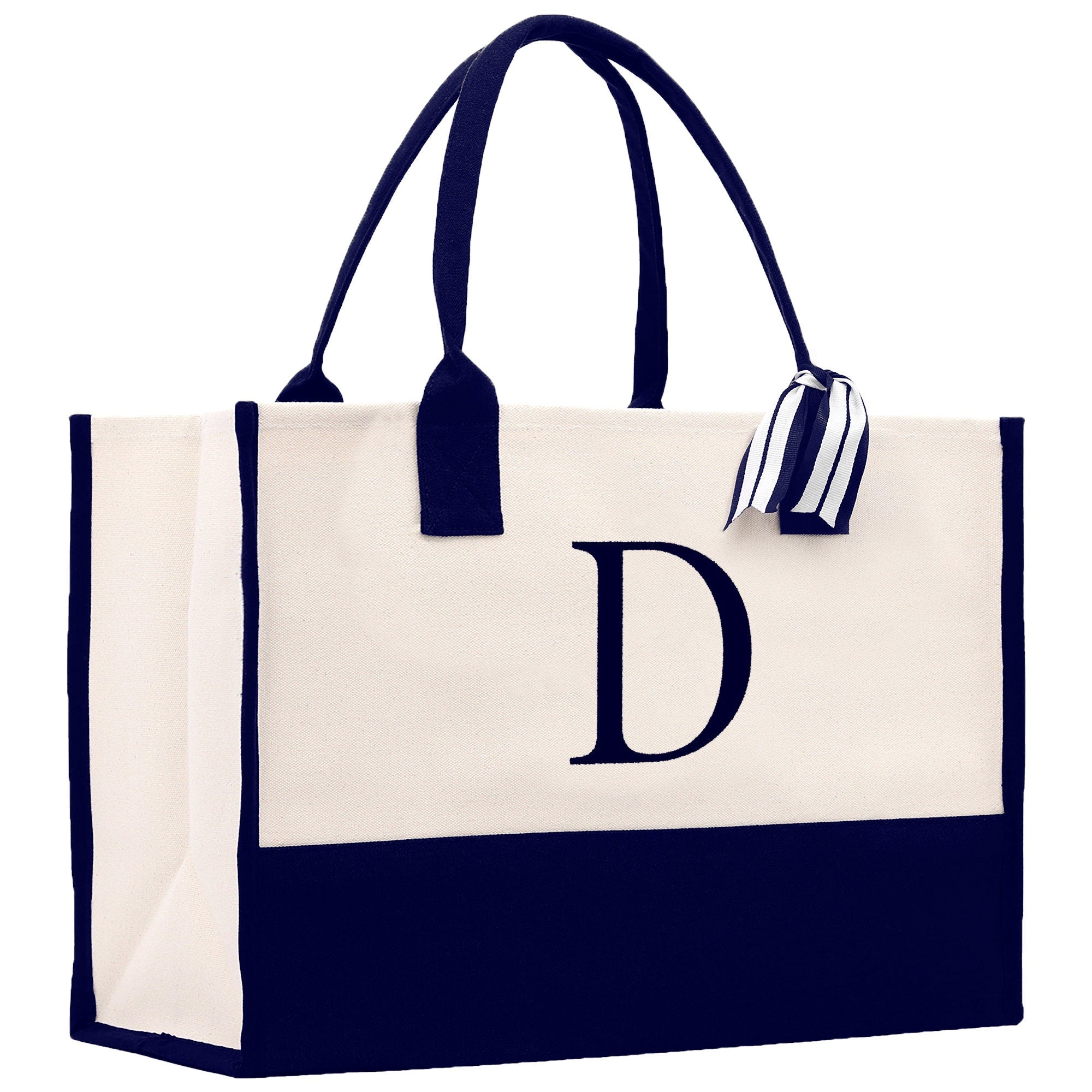 Monogram and Personalized Name Cotton Canvas Tote Bag Initial Tote Bag Letter Tote Bag Birthday Gift Bag Beach Bag Custom Monogrammed Bag - Aaria Tees Aaria Tees
