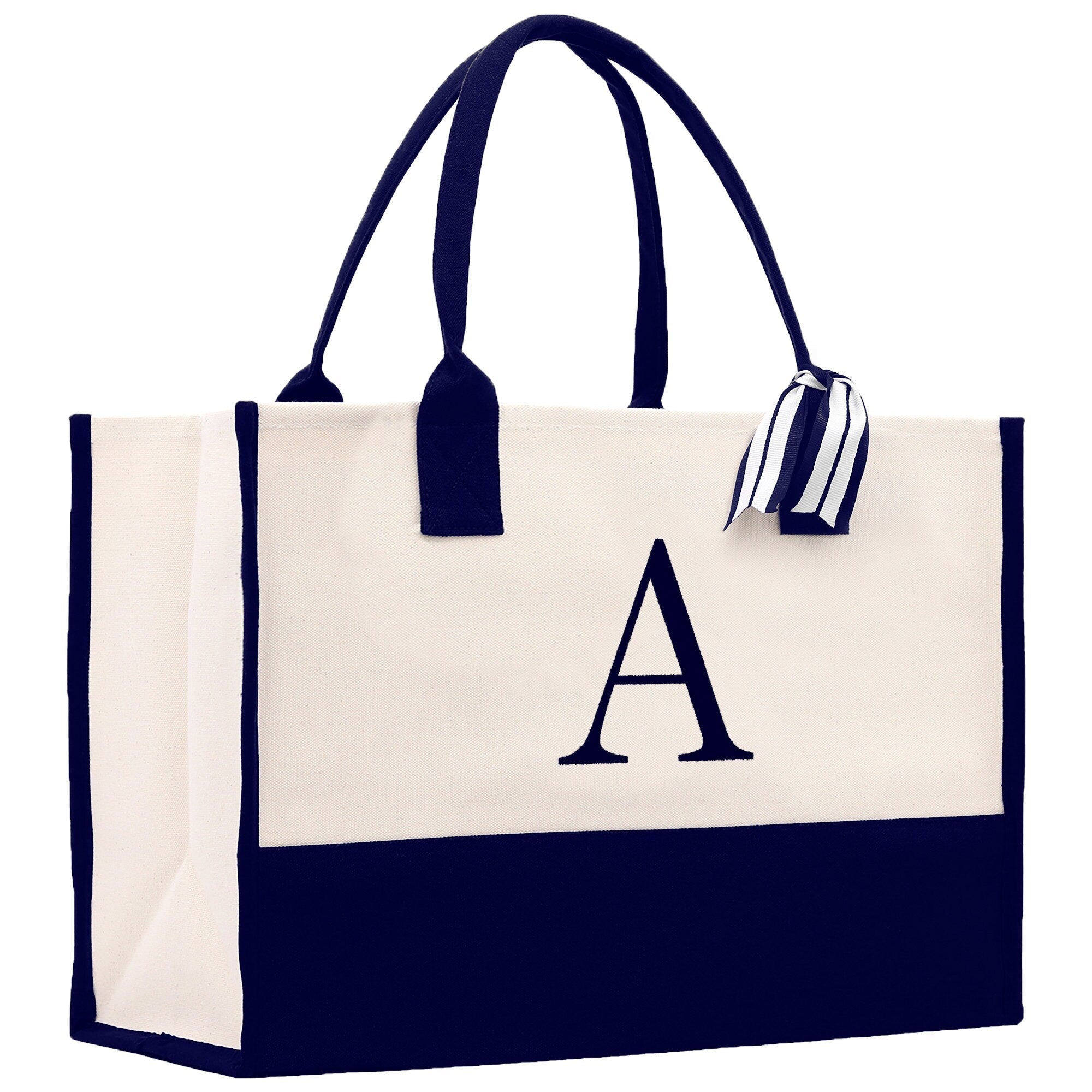 Monogram and Personalized Name Cotton Canvas Tote Bag Initial Tote Bag Letter Tote Bag Birthday Gift Bag Beach Bag Custom Monogrammed Bag - Aaria Tees Aaria Tees