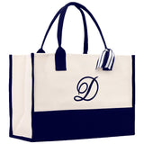 Monogram and Personalized Name Cotton Canvas Tote Bag Initial Tote Bag Letter Tote Bag Birthday Gift Bag Beach Bag Custom Monogrammed Bag - Aaria Tees Aaria Tees