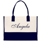 Monogram and Personalized Name Cotton Canvas Tote Bag Initial Tote Bag Letter Tote Bag Birthday Gift Bag Beach Bag Custom Monogrammed Bag - Aaria Tees Aaria Tees