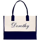 Monogram and Personalized Name Cotton Canvas Tote Bag Initial Tote Bag Letter Tote Bag Birthday Gift Bag Beach Bag Custom Monogrammed Bag - Aaria Tees Aaria Tees