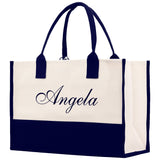 Monogram and Personalized Name Cotton Canvas Tote Bag Initial Tote Bag Letter Tote Bag Birthday Gift Bag Beach Bag Custom Monogrammed Bag - Aaria Tees Aaria Tees