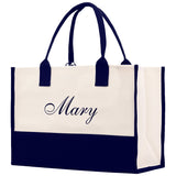 Monogram and Personalized Name Cotton Canvas Tote Bag Initial Tote Bag Letter Tote Bag Birthday Gift Bag Beach Bag Custom Monogrammed Bag - Aaria Tees Aaria Tees