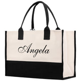 Monogram and Personalized Name Cotton Canvas Tote Bag Initial Tote Bag Letter Tote Bag Birthday Gift Bag Beach Bag Custom Monogrammed Bag - Aaria Tees Aaria Tees