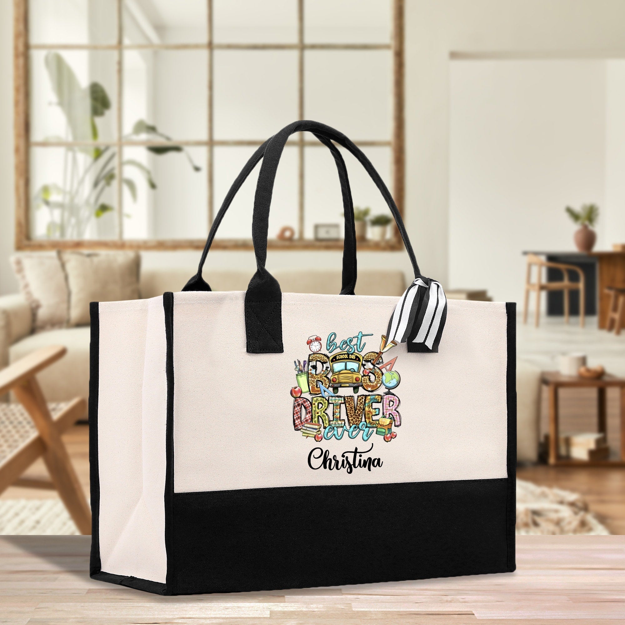 Personalized Name Bus Driver Cotton Canvas Tote Bag School Bus Driver Appreciation Gift Custom Bus Driver Bag Transit Driver Bag - Aaria Tees Aaria Tees