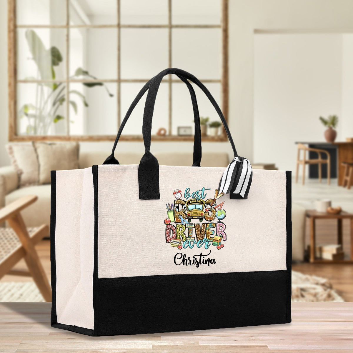 Personalized Name Bus Driver Cotton Canvas Tote Bag School Bus Driver Appreciation Gift Custom Bus Driver Bag Transit Driver Bag - Aaria Tees