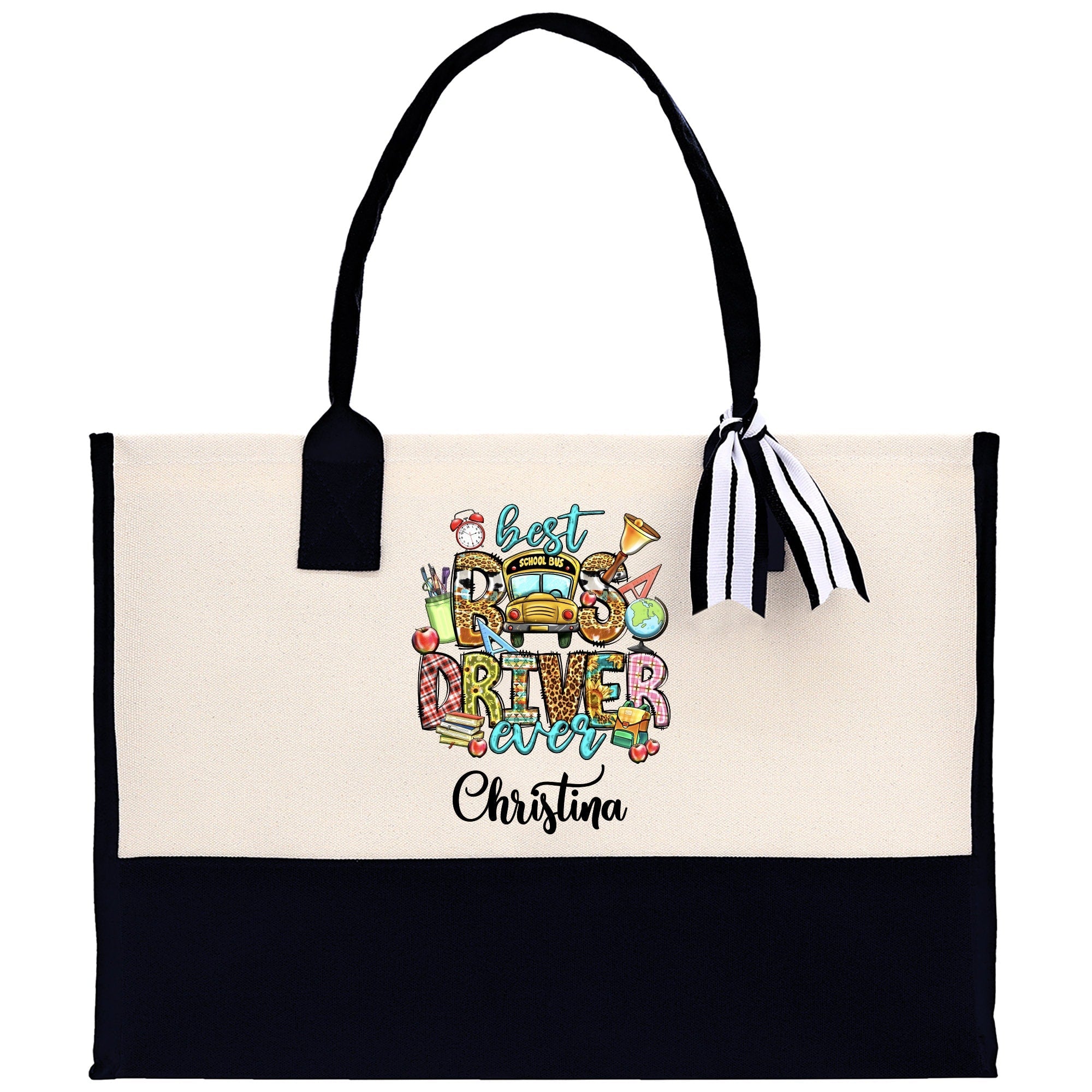 Personalized Name Bus Driver Cotton Canvas Tote Bag School Bus Driver Appreciation Gift Custom Bus Driver Bag Transit Driver Bag - Aaria Tees Aaria Tees