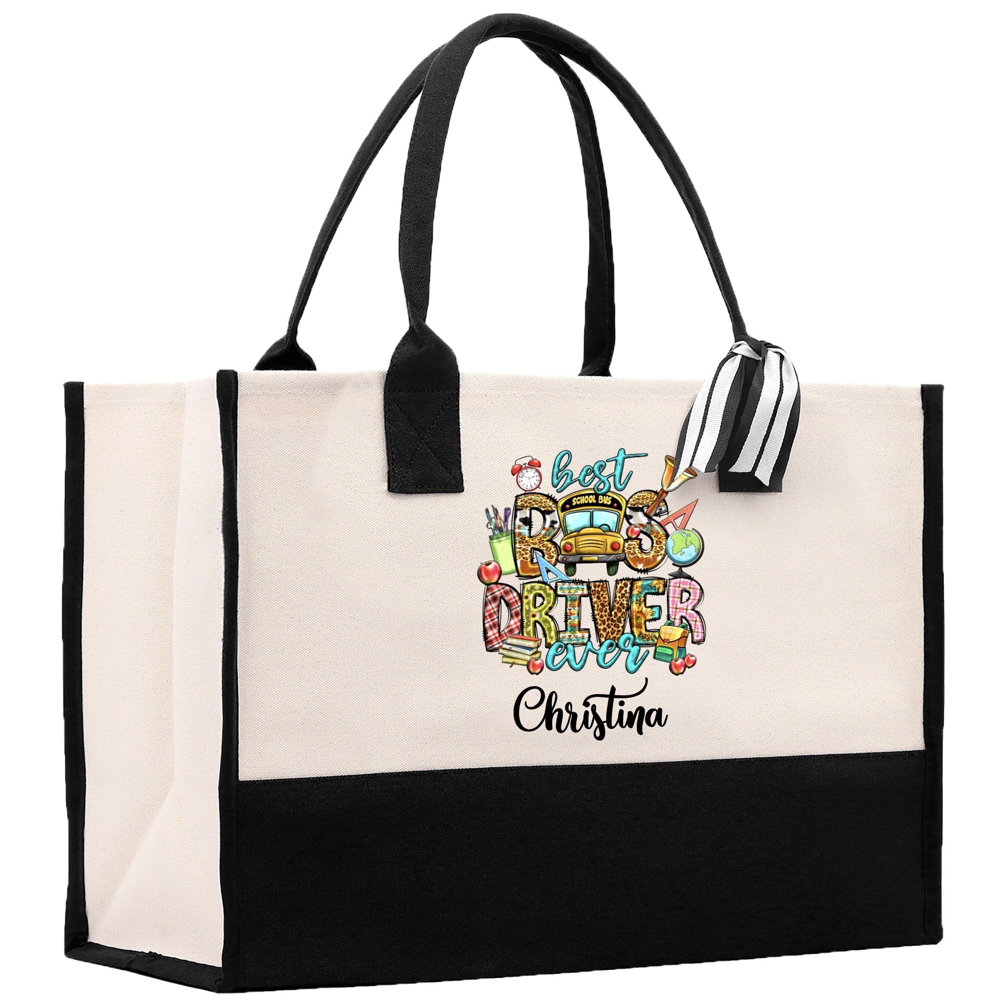 Personalized Name Bus Driver Cotton Canvas Tote Bag School Bus Driver Appreciation Gift Custom Bus Driver Bag Transit Driver Bag - Aaria Tees Aaria Tees