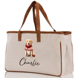 Golden Retriever Custom Name Dog Cotton Canvas Tote Bag Custom Pet Lover Gift Pet Portrait Bag Personalized Pet Owner Gift Tote Bag - Aaria Tees Aaria Tees