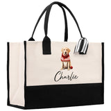 Golden Retriever Custom Name Dog Cotton Canvas Tote Bag Custom Pet Lover Gift Pet Portrait Bag Personalized Pet Owner Gift Tote Bag - Aaria Tees Aaria Tees