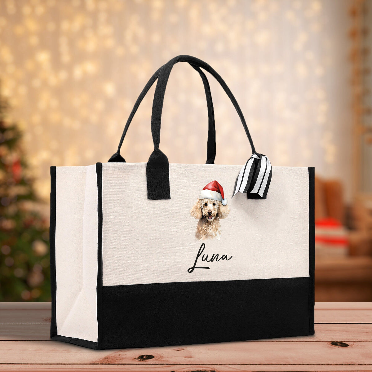 Poodle Custom Name Dog Cotton Canvas Tote Bag Custom Pet Lover Gift Pet Portrait Bag Personalized Pet Owner Gift Tote Bag - Aaria Tees