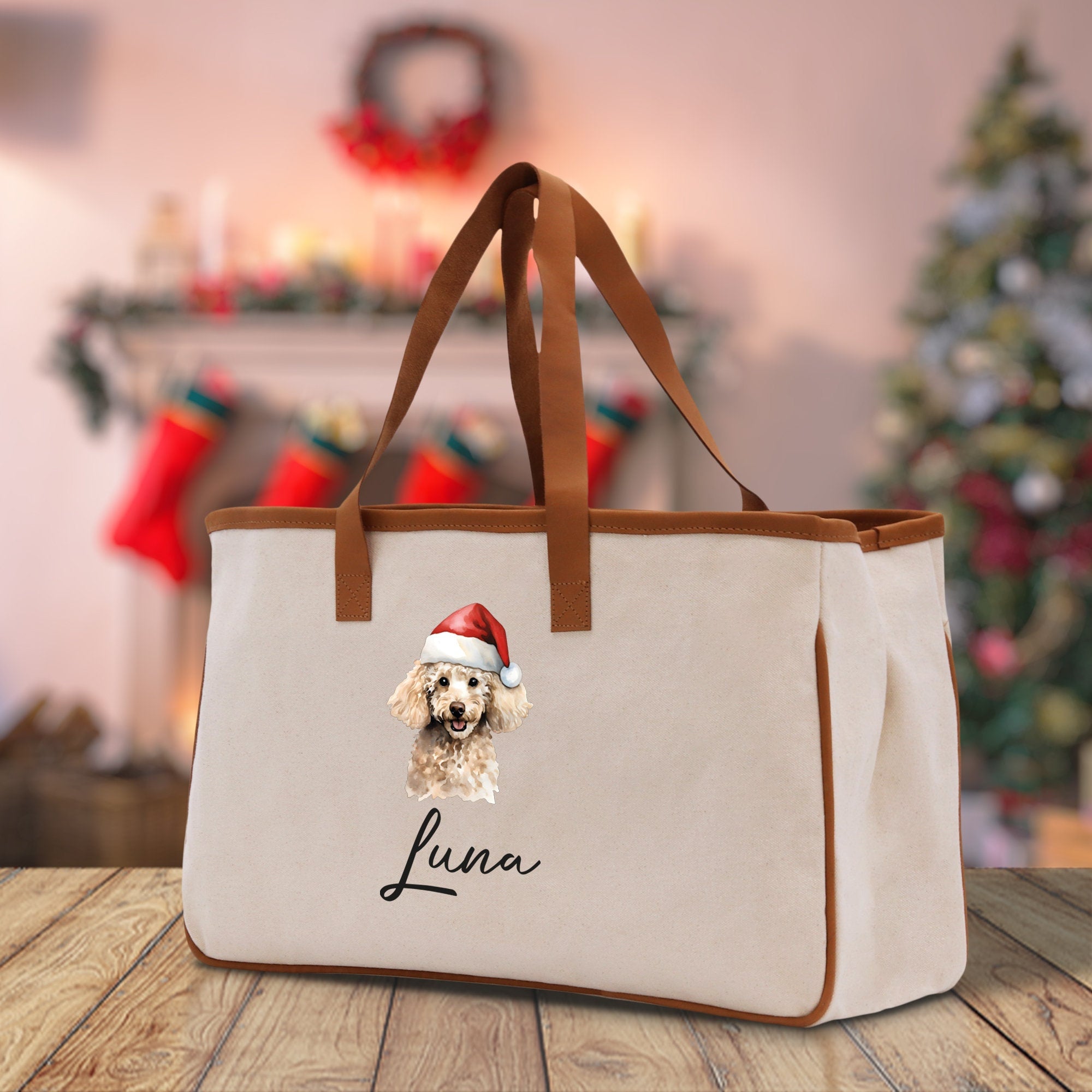 Poodle Custom Name Dog Cotton Canvas Tote Bag Custom Pet Lover Gift Pet Portrait Bag Personalized Pet Owner Gift Tote Bag - Aaria Tees Aaria Tees