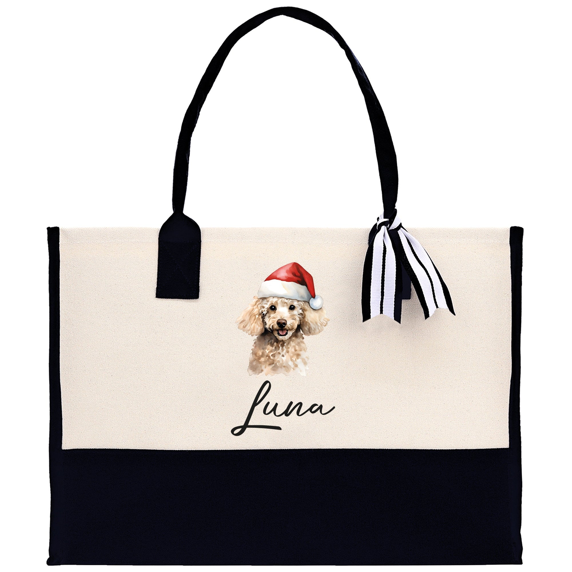 Poodle Custom Name Dog Cotton Canvas Tote Bag Custom Pet Lover Gift Pet Portrait Bag Personalized Pet Owner Gift Tote Bag - Aaria Tees Aaria Tees