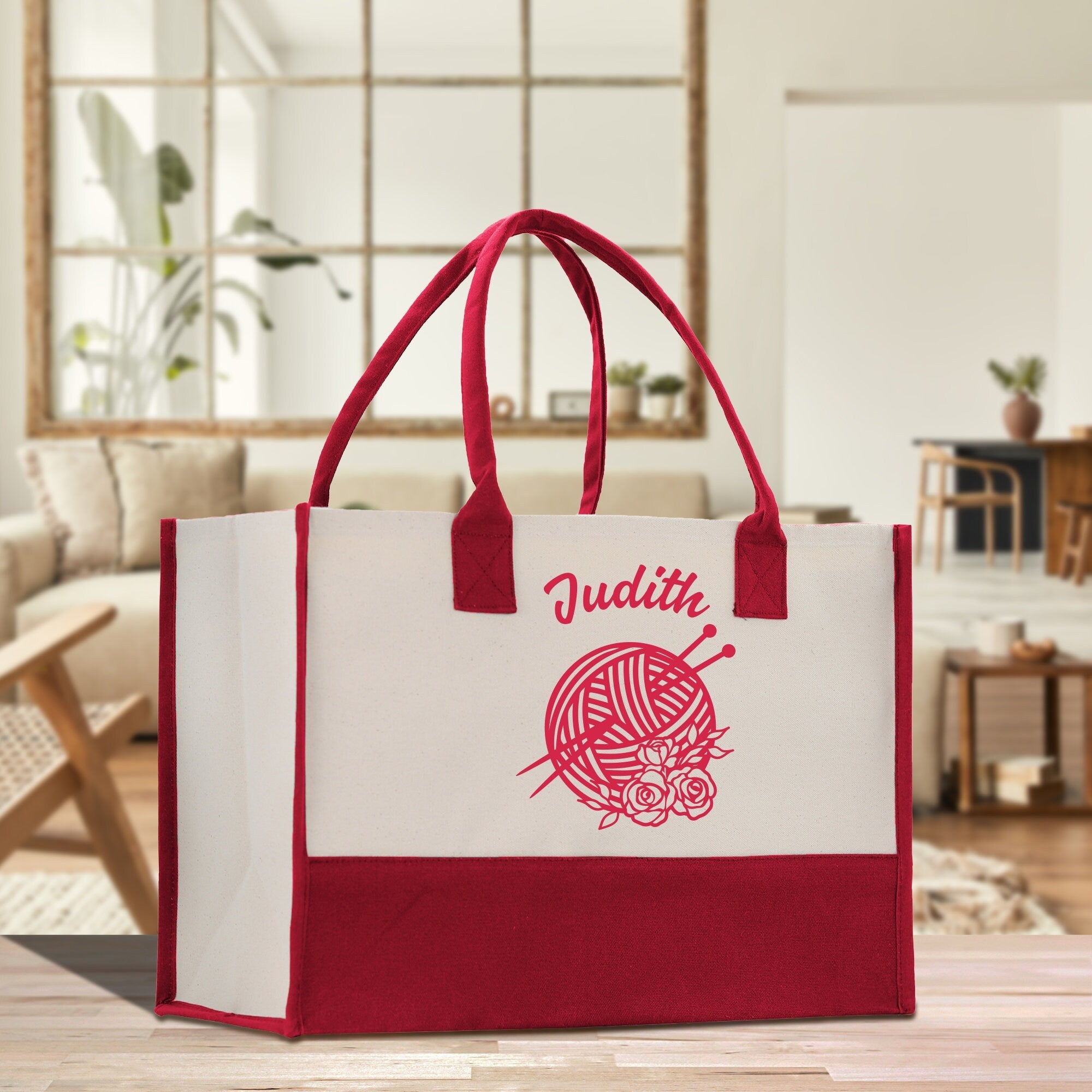 Personalized Knitting Cotton Canvas Tote Bag Custom Grandma Kitting Bag Yarn Custom Crochet Bag Mother's Day Gift Knitting Gift - Aaria Tees Aaria Tees