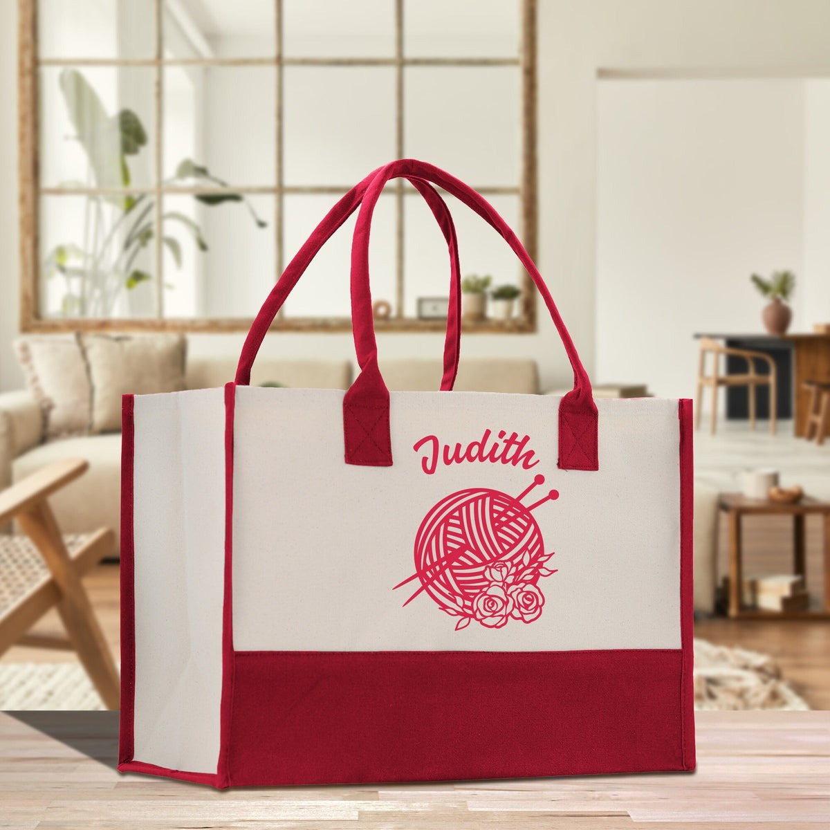 Personalized Knitting Cotton Canvas Tote Bag Custom Grandma Kitting Bag Yarn Custom Crochet Bag Mother's Day Gift Knitting Gift - Aaria Tees