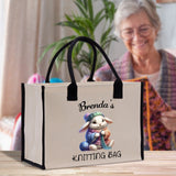 Personalized Knitting Cotton Canvas Tote Bag Custom Grandma Kitting Bag Yarn Custom Crochet Bag Mother's Day Gift Knitting Gift - Aaria Tees Aaria Tees