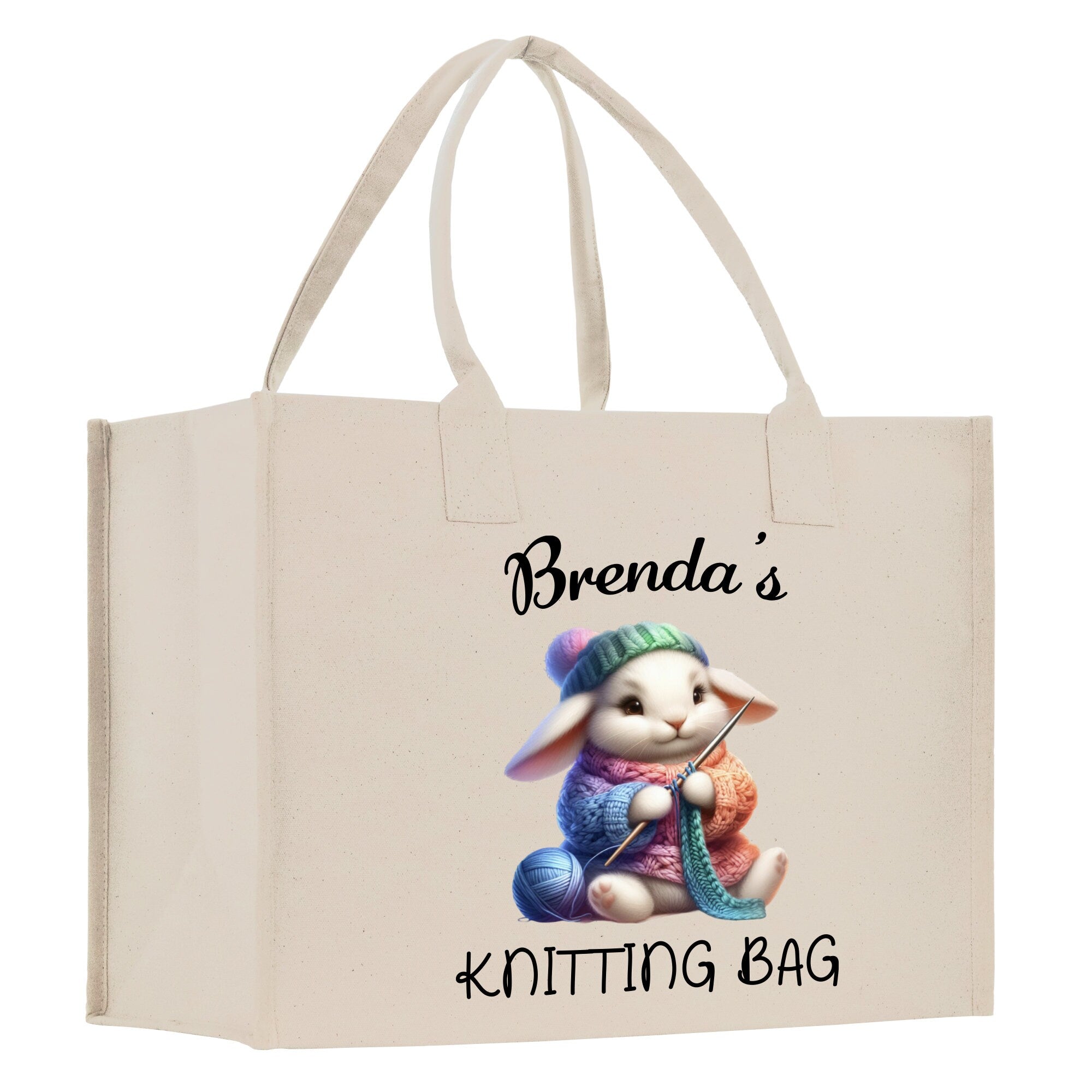 Personalized Knitting Cotton Canvas Tote Bag Custom Grandma Kitting Bag Yarn Custom Crochet Bag Mother's Day Gift Knitting Gift - Aaria Tees Aaria Tees