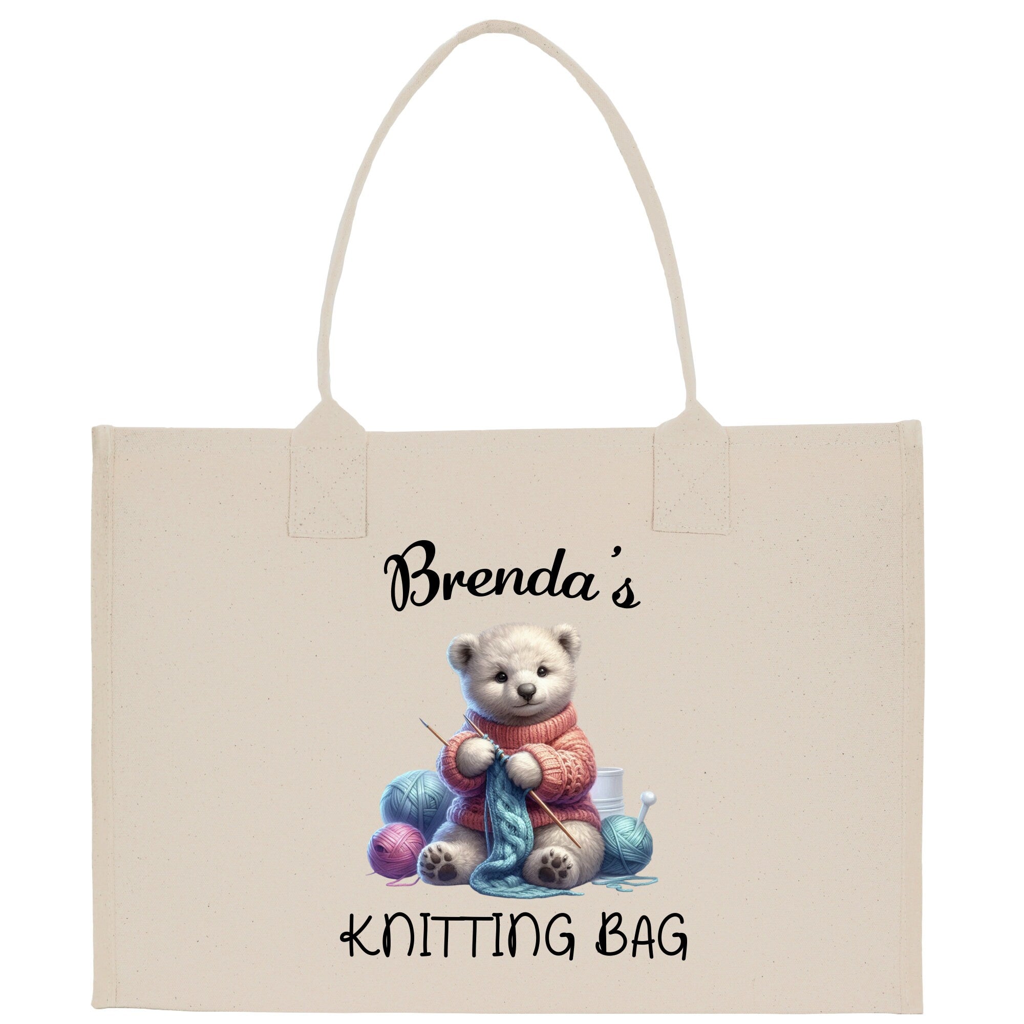 Personalized Knitting Cotton Canvas Tote Bag Custom Grandma Kitting Bag Yarn Custom Crochet Bag Mother's Day Gift Knitting Gift - Aaria Tees Aaria Tees