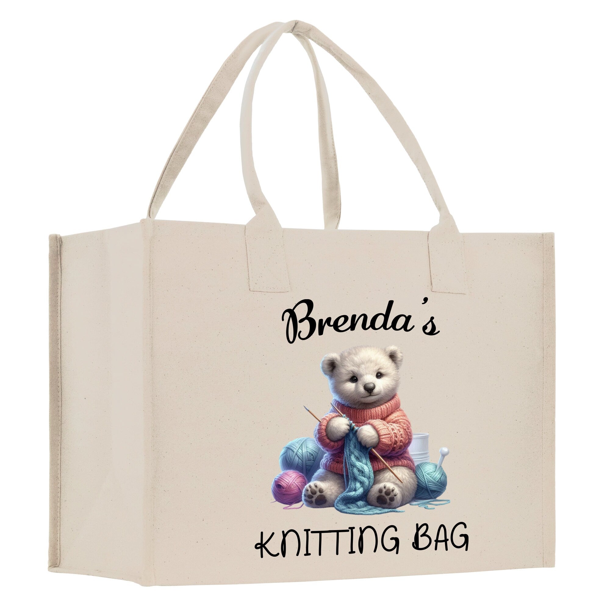 Personalized Knitting Cotton Canvas Tote Bag Custom Grandma Kitting Bag Yarn Custom Crochet Bag Mother's Day Gift Knitting Gift - Aaria Tees Aaria Tees