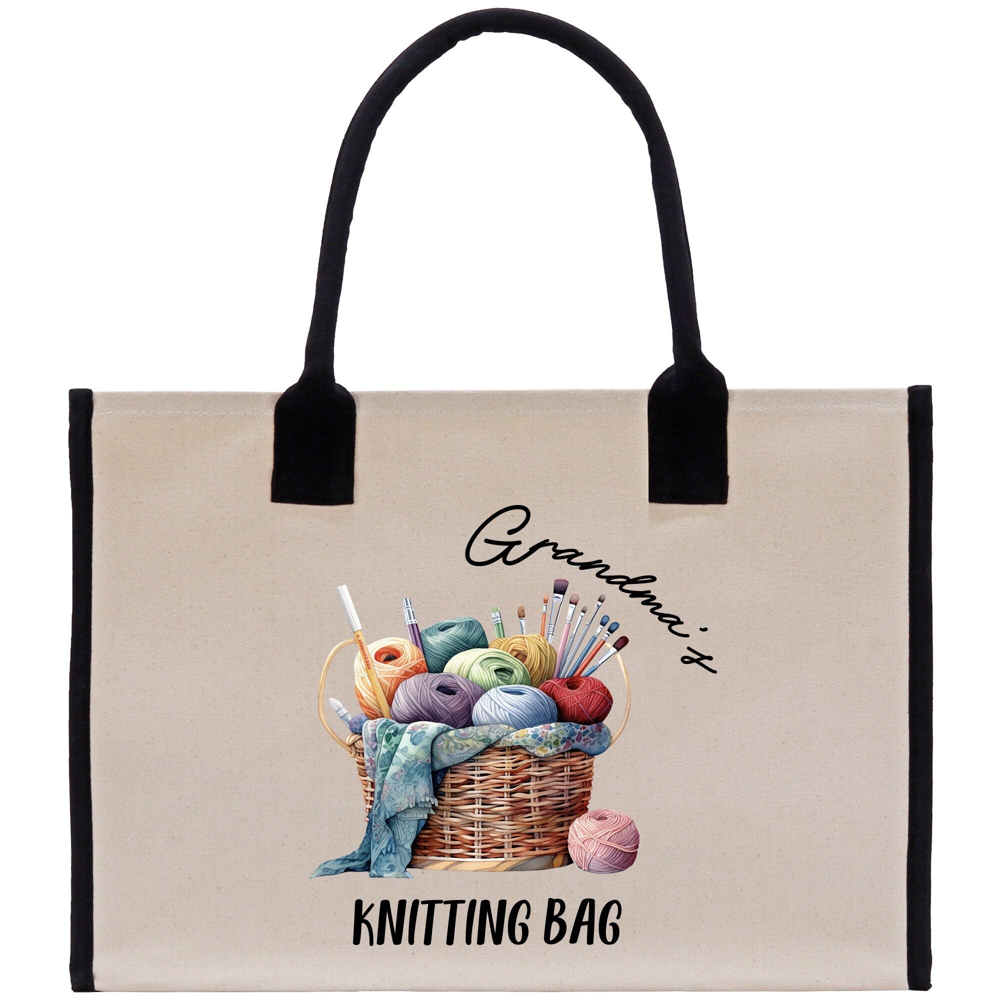 Personalized Knitting Cotton Canvas Tote Bag Custom Grandma Kitting Bag Yarn Custom Crochet Bag Mother's Day Gift Knitting Gift - Aaria Tees Aaria Tees