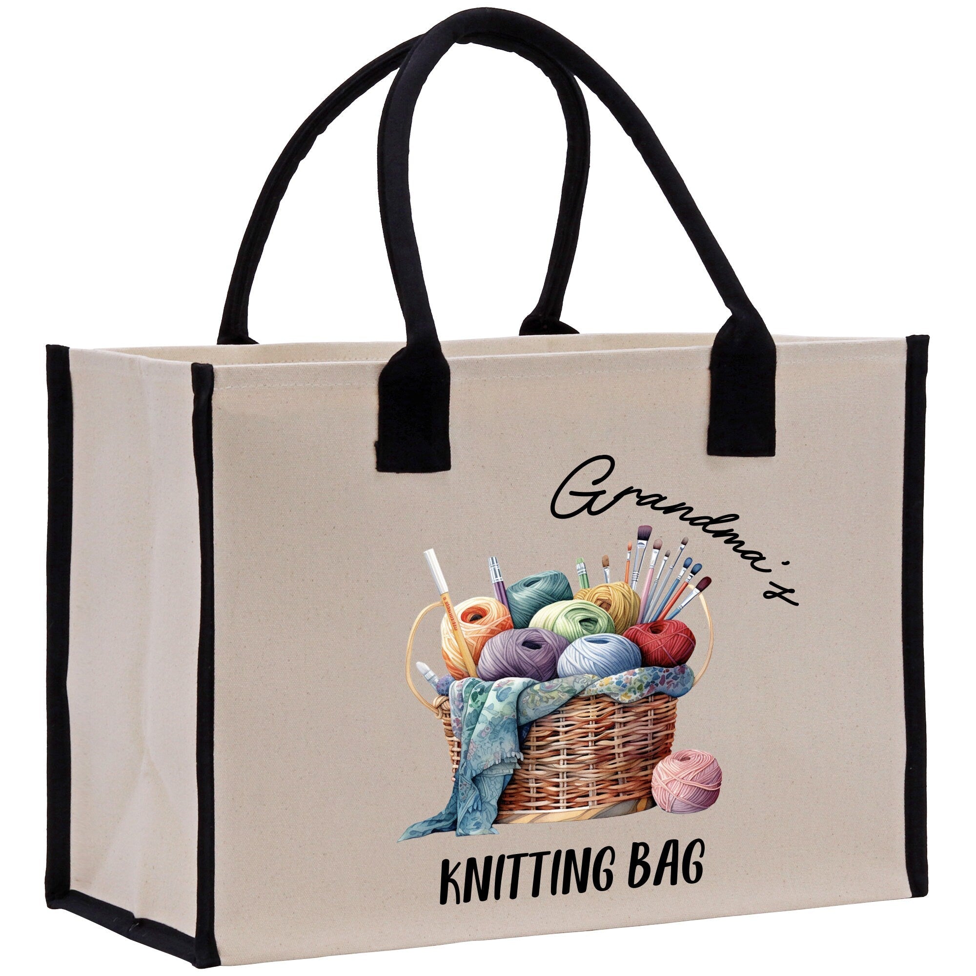 Personalized Knitting Cotton Canvas Tote Bag Custom Grandma Kitting Bag Yarn Custom Crochet Bag Mother's Day Gift Knitting Gift - Aaria Tees Aaria Tees