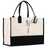 Personalized Kids and Grandkids Name Cotton Canvas Tote Bag Custom Flower Tote Bag Gift for Mom Gift for Grandma Birth Month Grandkids Name - Aaria Tees Aaria Tees