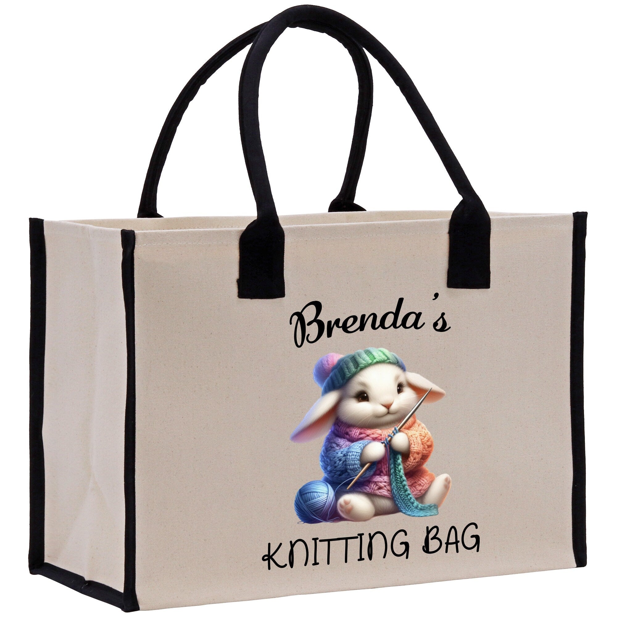 Personalized Knitting Cotton Canvas Tote Bag Custom Grandma Kitting Bag Yarn Custom Crochet Bag Mother's Day Gift Knitting Gift - Aaria Tees Aaria Tees