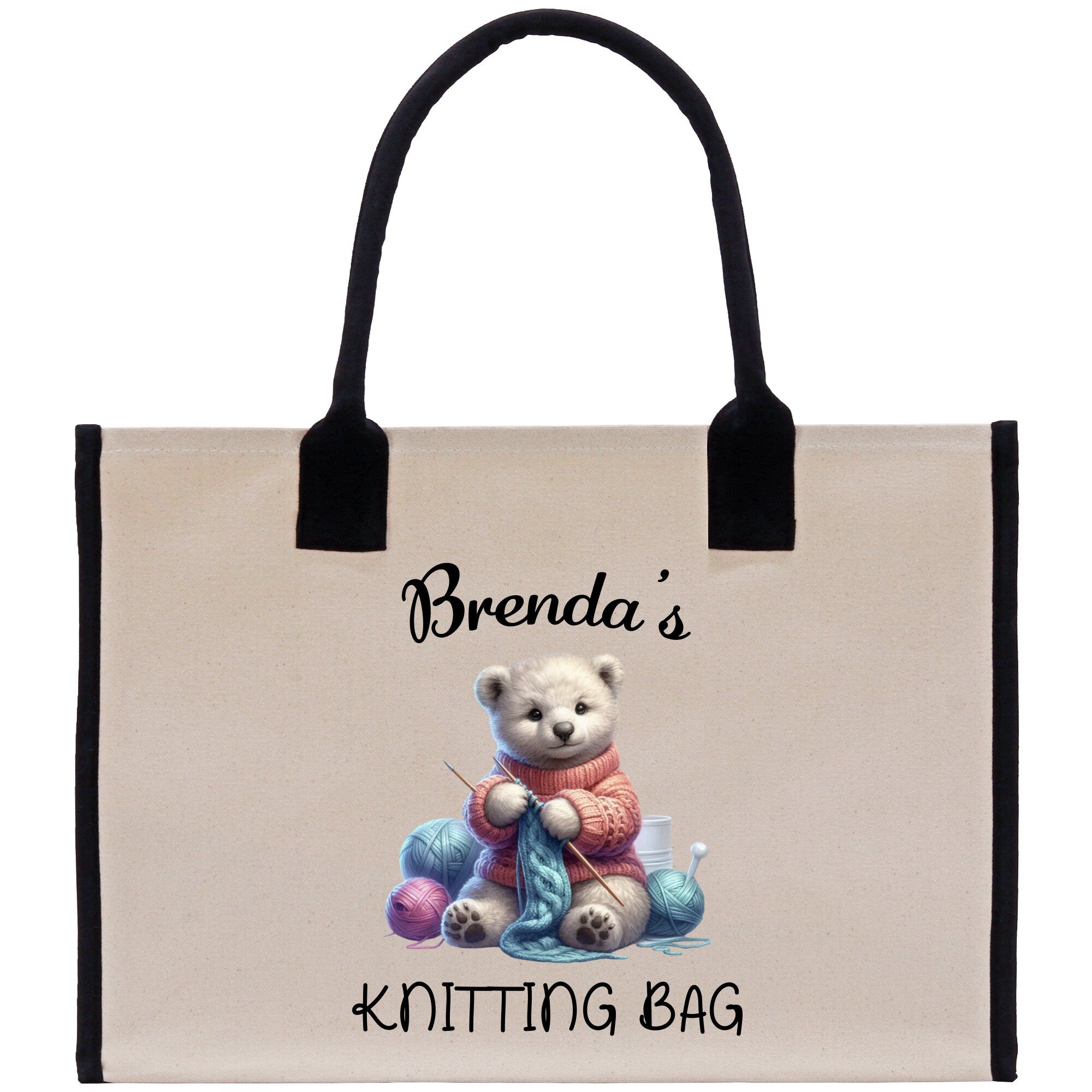 Personalized Knitting Cotton Canvas Tote Bag Custom Grandma Kitting Bag Yarn Custom Crochet Bag Mother's Day Gift Knitting Gift - Aaria Tees Aaria Tees