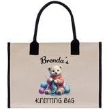 Personalized Knitting Cotton Canvas Tote Bag Custom Grandma Kitting Bag Yarn Custom Crochet Bag Mother's Day Gift Knitting Gift - Aaria Tees Aaria Tees