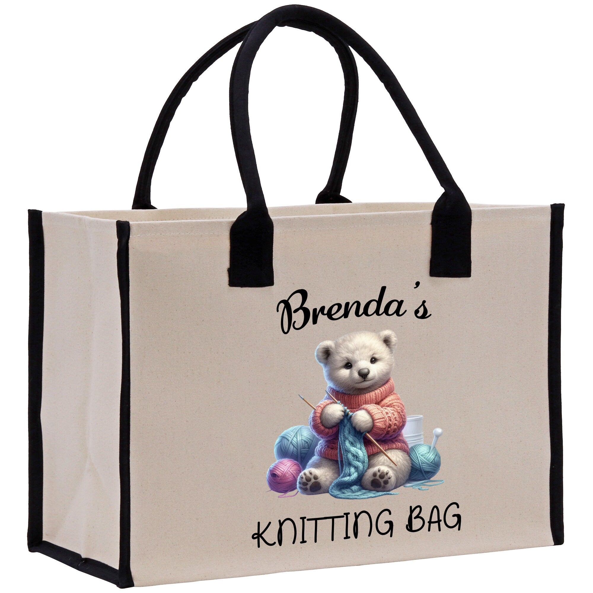 Personalized Knitting Cotton Canvas Tote Bag Custom Grandma Kitting Bag Yarn Custom Crochet Bag Mother's Day Gift Knitting Gift - Aaria Tees Aaria Tees