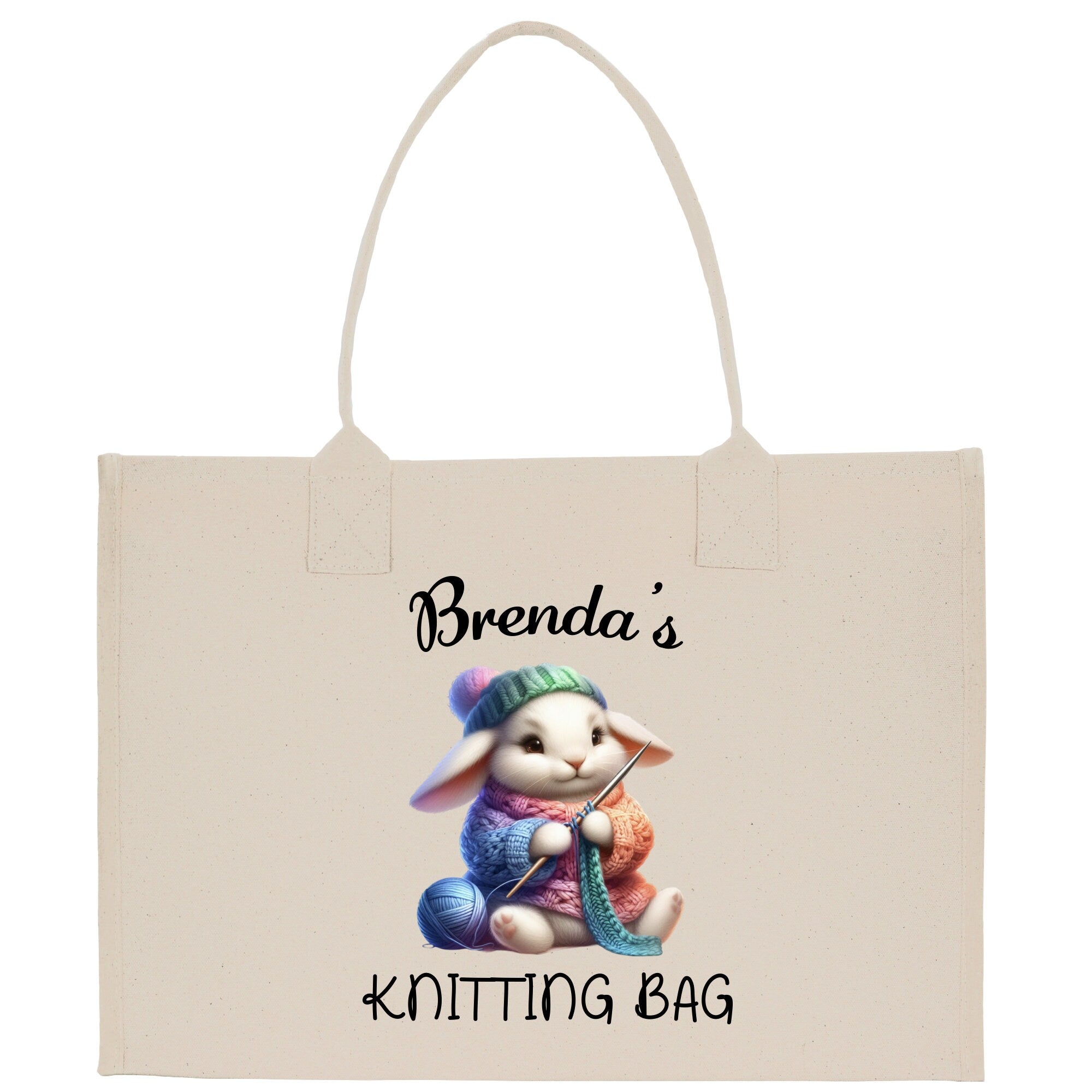 Personalized Knitting Cotton Canvas Tote Bag Custom Grandma Kitting Bag Yarn Custom Crochet Bag Mother's Day Gift Knitting Gift - Aaria Tees Aaria Tees