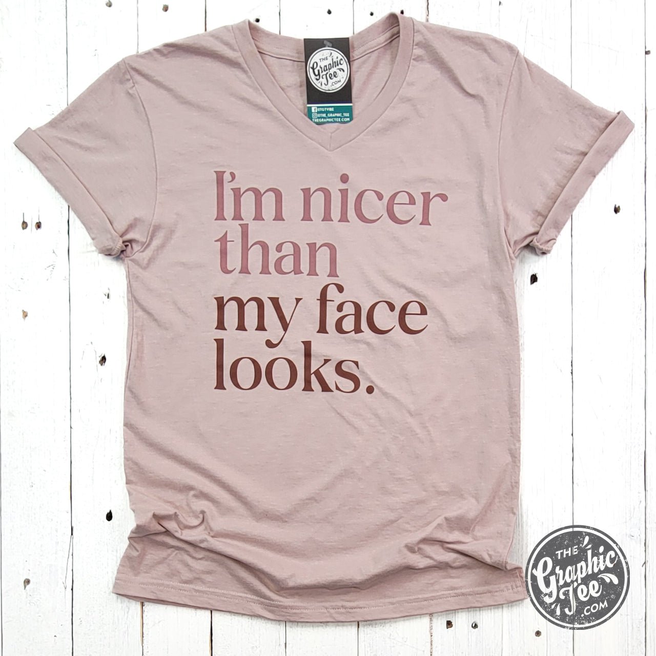 I'm Nicer Than My Face Looks V-Neck Tee - Aaria Tees Aaria Tees