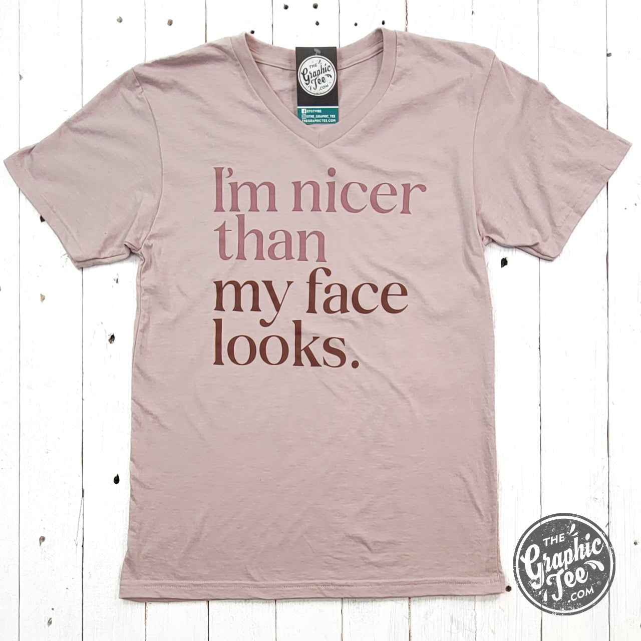 I'm Nicer Than My Face Looks V-Neck Tee - Aaria Tees Aaria Tees