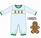 Blue Plaid Gingerbread Embroidery Romper Aaria Tees
