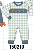 Sage Turkey Embroidery Gingham Romper Aaria Tees