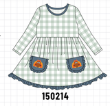 Sage Turkey Embroidery Gingham Dress Aaria Tees